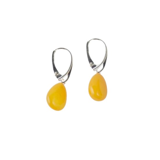 Medium long amber earrings butter beads